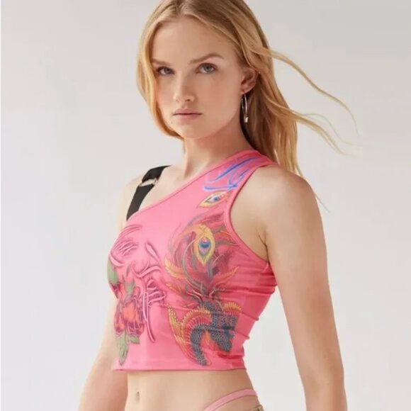 🦋 NWT 🌸 Urban Outfitters Women's One Strap Ultra Cropped Tank Top Pink Small - Picture 3 of 3